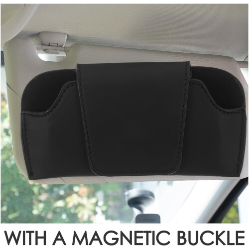 2pcs Black Leather Multifunctional Car Glasses Holder for Sun Visor 2