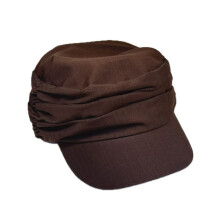 Cotton Linen Pleated Beret Hat Simple Design Long-Coffee color