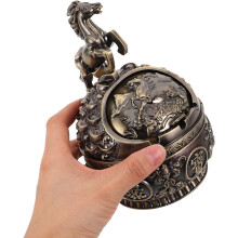 Horse Zodiac Ashtray round Metal Outdoor Patio Decorative Tabletop Lid Windproof Ashtray for Home Use
