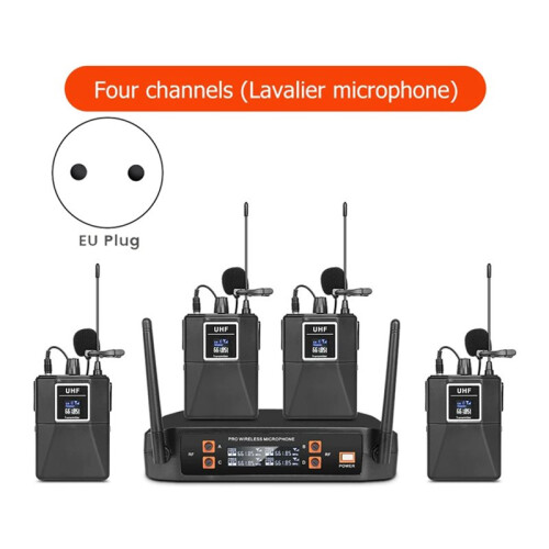 Wireless Microphone Lavalier 4 Channel UHF Fixed Frequency Dynamic Microphone for Karaoke Wedding Party Band Church EU 1