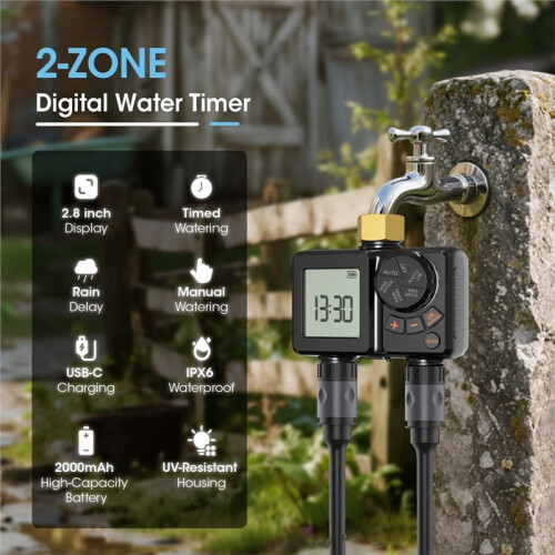 2 Outlet Garden Water Timer Rechargeable Sprinkler Timer Brass Inlet Programmable Irrigation Water Timer for Garden 1