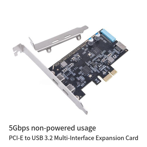 Scheda Adattatore da PCI-e A Type-C, Scheda di Espansione PCI-e A Type-C X2 + Type-e + 19 PIN, USB 3.2 GEN1 A 5 Gbps per Win7/8/10/11 1