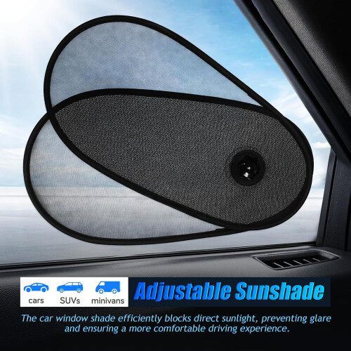 Car Side Window Shades Adjustable Nylon Screen with Suction Cups 2