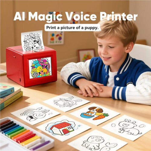 AI Voice Printer Machine,Portable  Sticker Printer Inkless Thermal Stickerbox Printer for Kids White 2