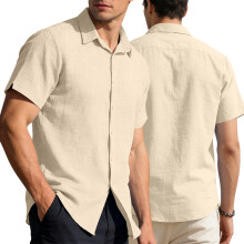 (Khaki, XL) Polo casual da uomo a maniche corte con bottoni, stile hawaiano.