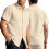 (White, S) Men's Buttoned Short Sleeve Hawaiian Solid Polo Casual Shirt 3