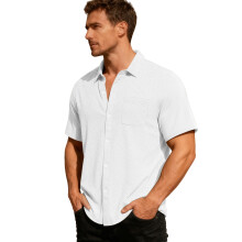 (White, XXL) Cardigan polo estivo da uomo, ampio e traspirante, in tessuto jacquard a maniche corte.