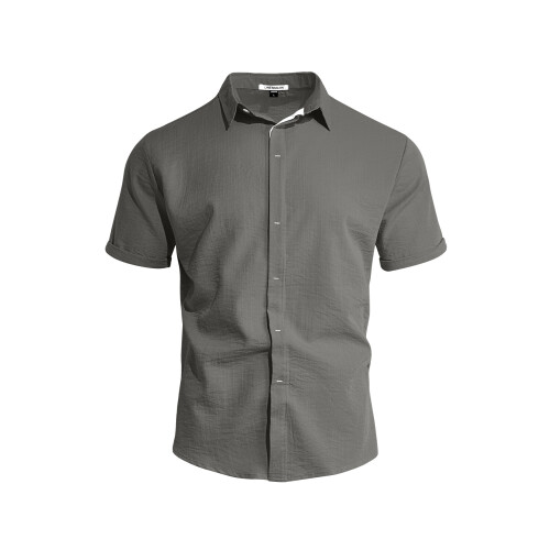 (Dark Khaki, XL) Men's Solid Casual Cardigan Button-Down Shirt