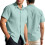 (Light Green, L) Men's Buttoned Short Sleeve Hawaiian Solid Polo Casual Shirt 1