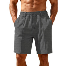 (Gray, M) Pantaloncini da uomo estivi larghi con coulisse e fantasia a quadri ananas, ideali per la spiaggia.