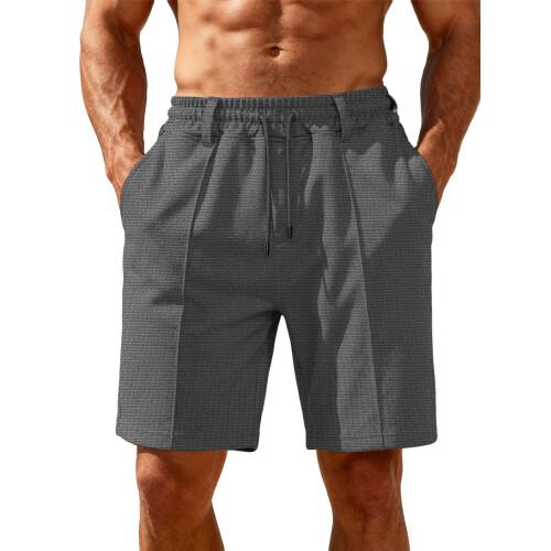 (Gray, S) Men's Summer Loose Drawstring Pineapple Check Composite Shorts Beach Pants