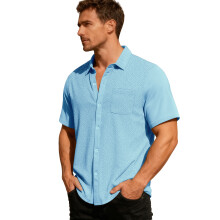 (Light Blue, XXXL) Cardigan polo estivo da uomo, ampio e traspirante, in tessuto jacquard a maniche corte.