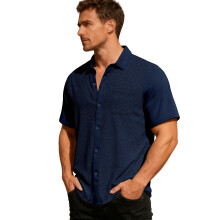 (Navy Blue, XXL) Cardigan polo estivo da uomo, ampio e traspirante, in tessuto jacquard a maniche corte.