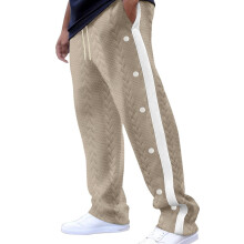 (Earth Yellow, XXXL) Pantaloni casual da uomo Autumn Drape Color-Block, gamba larga, jacquard con bottoni