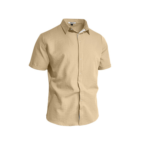(Light Khaki, XXL) Men's Solid Casual Cardigan Button-Down Shirt