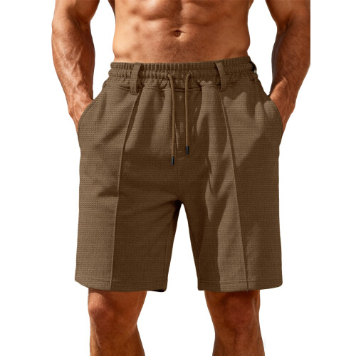 (Camel, 3XL) Men's Summer Loose Drawstring Pineapple Check Composite Shorts Beach Pants