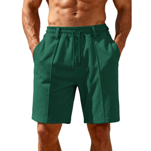 (Green, 2XL) Men's Summer Loose Drawstring Pineapple Check Composite Shorts Beach Pants