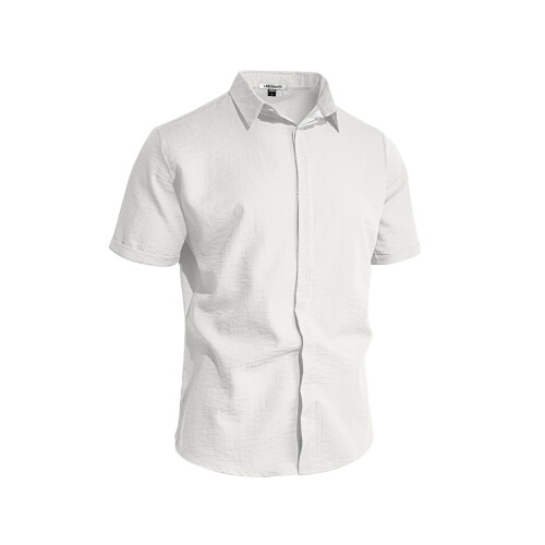 (White, M) Men's Solid Casual Cardigan Button-Down Shirt