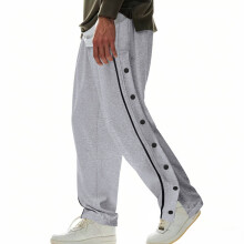 (Gray, L) Pantaloni casual da uomo High Street Trend con bottoni laterali, ideali per il basket.