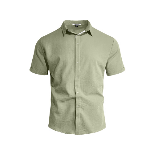(Light Khaki, XXL) Men's Solid Casual Cardigan Button-Down Shirt