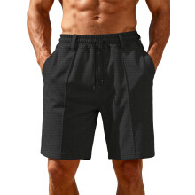 (Black, M) Pantaloncini da uomo estivi larghi con coulisse e fantasia a quadri ananas, ideali per la spiaggia.