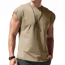 (Khaki, 3XL) Herr sommarärmlös väst för ungdomar lös enfärgad tunn t-shirt
