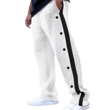 (White, XL) Pantaloni casual da uomo Autumn Drape Color-Block, gamba larga, jacquard con bottoni