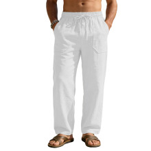 (White, M) Pantaloni sportivi casual da uomo in cotone e lino, a gamba larga, stile hip-hop.