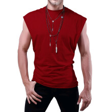 (Maroon, XL) Herr sommarärmlös väst för ungdomar lös enfärgad tunn t-shirt