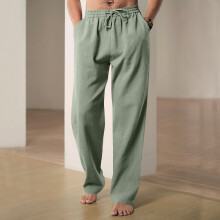 (Light Green, XXL) Spodnie męskie z mieszanki lnu na wiosnę i lato, szerokie, lekkie, oddychające, luźne, na wakacje, swobodne, proste, długie