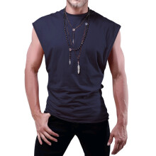 (Navy Blue, XL) Herr sommarärmlös väst för ungdomar lös enfärgad tunn t-shirt