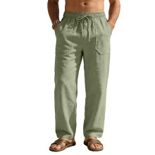 (Army Green, XXL) Pantaloni sportivi casual da uomo in cotone e lino, a gamba larga, stile hip-hop.