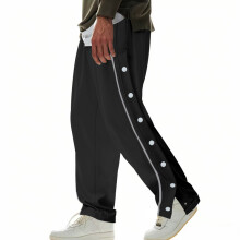 (Black, XXL) Pantaloni casual da uomo High Street Trend con bottoni laterali, ideali per il basket.