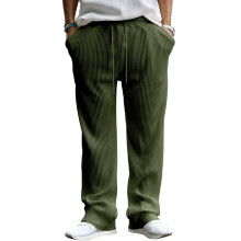 (Army Green, XXL) Pantaloni da uomo casual a gamba larga a vita alta con righe, ideali per primavera e autunno.
