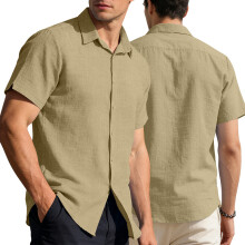 (Army Green, S) Polo casual da uomo a maniche corte con bottoni, stile hawaiano.