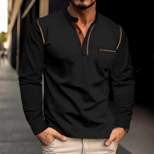 (Black, XXXL) Chemise à manches longues et col montant pour homme, printemps-été, sous-couche unie