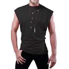 (Black, M) Herr sommarärmlös väst för ungdomar lös enfärgad tunn t-shirt