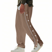 (Brown, S) Pantaloni casual da uomo High Street Trend con bottoni laterali, ideali per il basket.