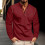 (Burgundy, XXL) Spring Summer Men's Long Sleeve Stand Collar Shirt Solid Base Layer 1