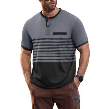 (Dark Gray, S) Polo a righe estiva da uomo, maniche corte, casual