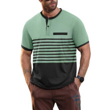 (Light Green, XXL) Polo a righe estiva da uomo, maniche corte, casual
