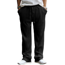 (Black, XXXL) Pantaloni da uomo casual a gamba larga a vita alta con righe, ideali per primavera e autunno.