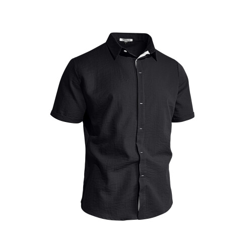 (Black, M) Men's Solid Casual Cardigan Button-Down Shirt
