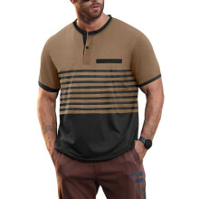(Dark Brown, M) Randig polo med kort ärm för män, sommar, casual