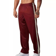 (Burgundy, XL) Pantaloni da tuta da uomo in cotone perlato con strisce laterali - Pantaloni sportivi casual a gamba larga e dritta