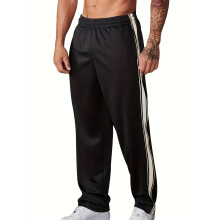 (Black, S) Pantaloni da tuta da uomo in cotone perlato con strisce laterali - Pantaloni sportivi casual a gamba larga e dritta