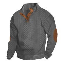(Dark Gray, XXXXXL) Frühlings- und Herbst-Herrenpullover mit Stehkragen, langen Ärmeln, lässigem Jacquard-Strickmuster für Outdoor-Aktivitäten