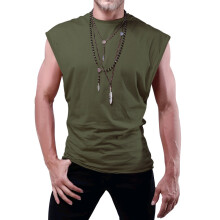 (Army Green, S) Herr sommarärmlös väst för ungdomar lös enfärgad tunn t-shirt