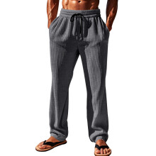 (Dark Gray, XL) Vår Höst Herr Casual Lösa Randiga Höga Midjade Vida Benbyxor
