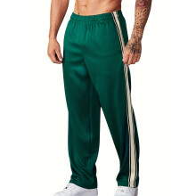 (Green, S) Pantaloni da tuta da uomo in cotone perlato con strisce laterali - Pantaloni sportivi casual a gamba larga e dritta